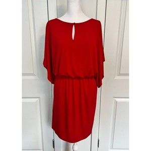 Coldwater Creek Dress 10 Red slit sleeve Knee Length Elastic Waist key hole neck